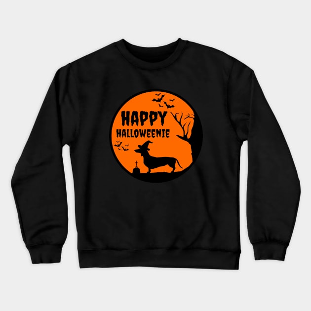 Happy Halloweenie Halloween Dachshund Dog Funny Design Crewneck Sweatshirt by OliveandMoon